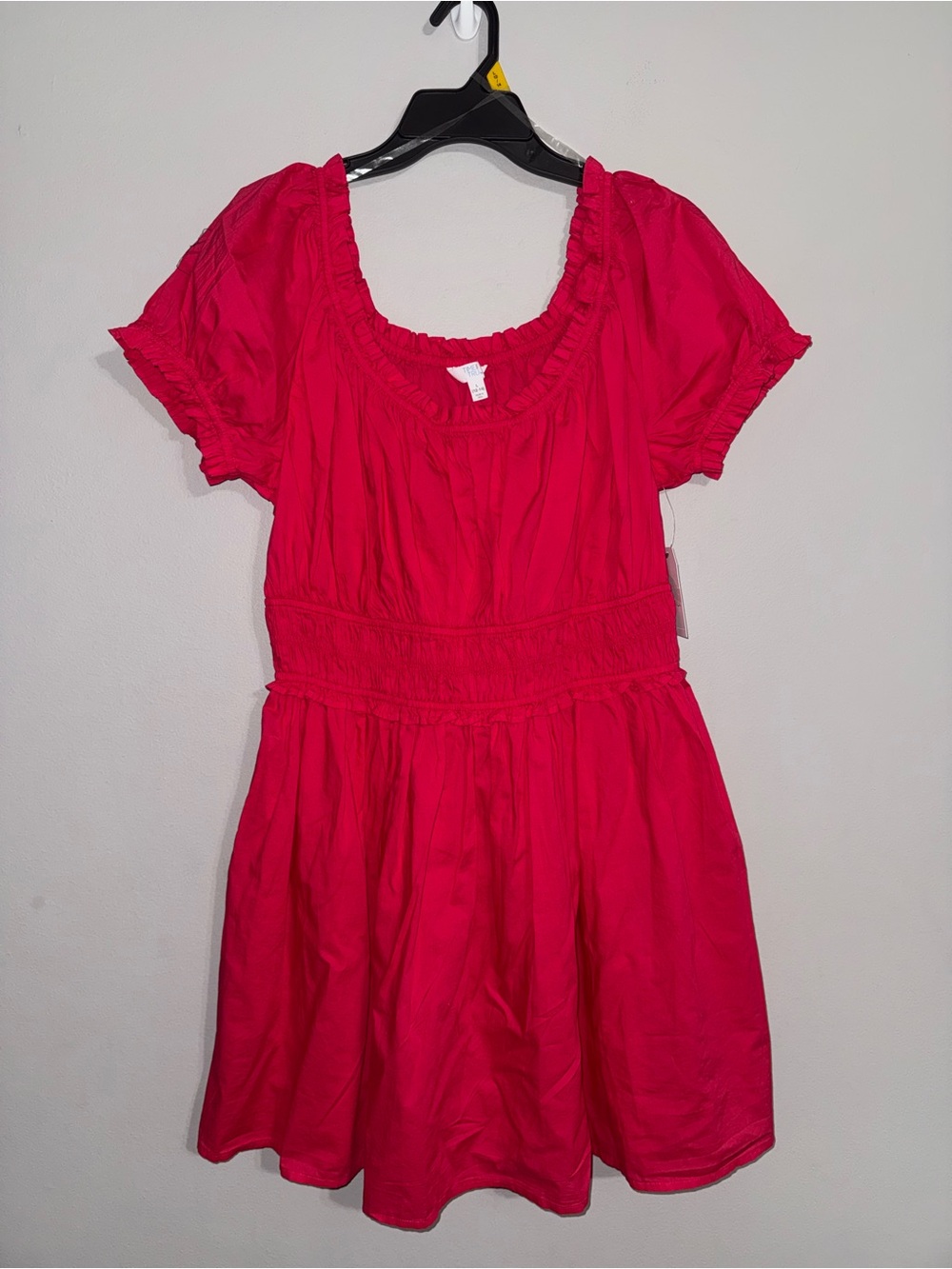 Time and Tru Women’s Hot Pink Mini Peasant Dress Large